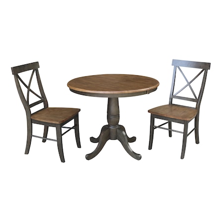 International Concepts Round 36 in Rd Extension Dining Table, 2 RTA Chairs, Hickory/Washed Coal, 36 W, 48 L, 29.3 in H, Wood K45-36RXT-C613-2